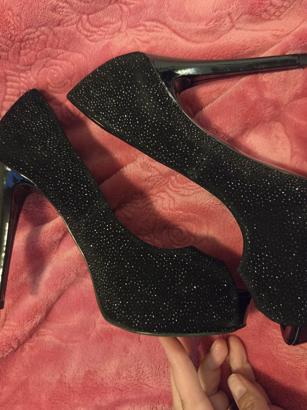 Guess Black Glitter Platform Stiletto Heels